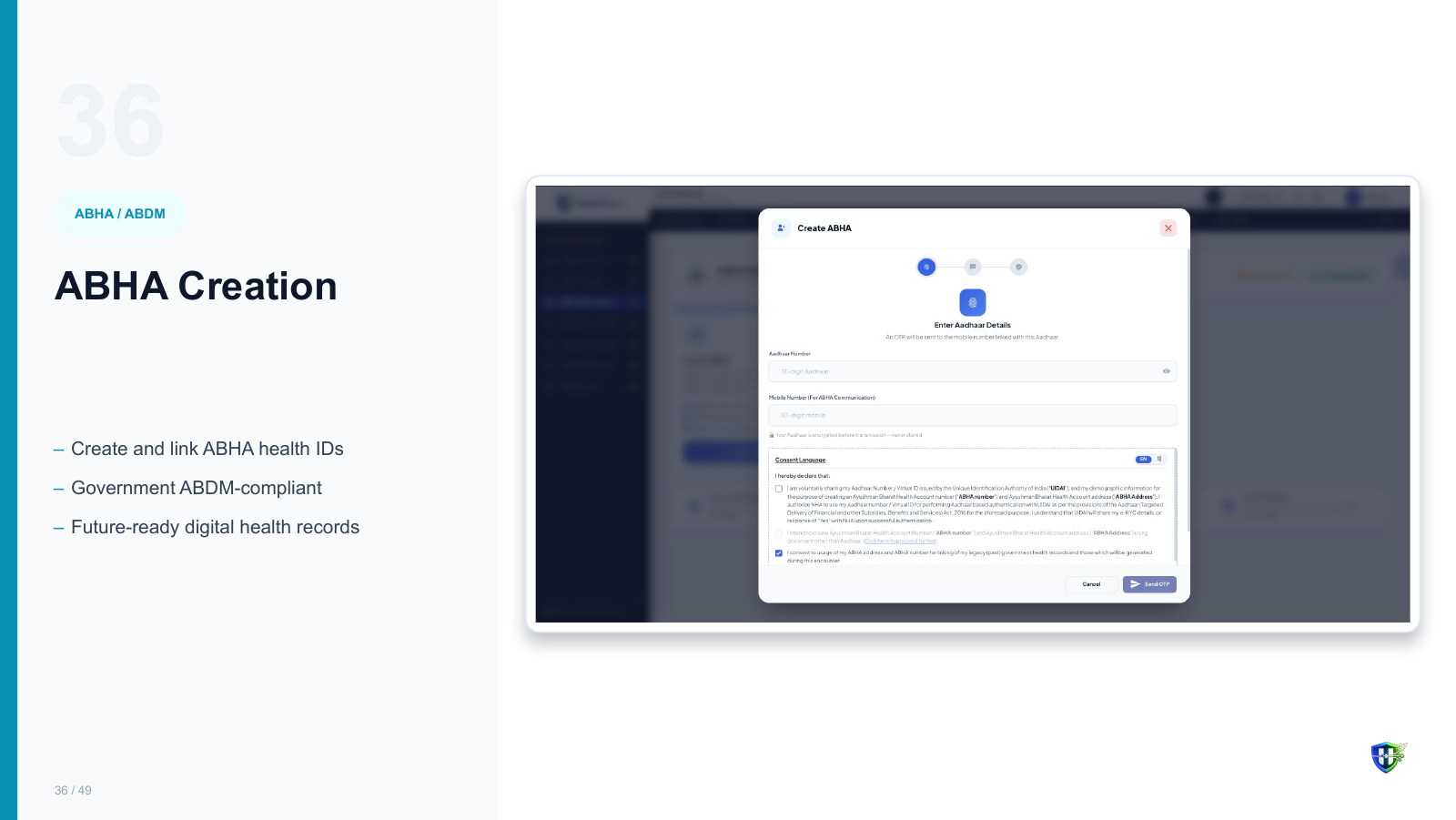 ABHA Creation screen in Healthixio hospital management software — Create and link ABHA health IDs. Government ABDM-compliant. Future-ready digital health records